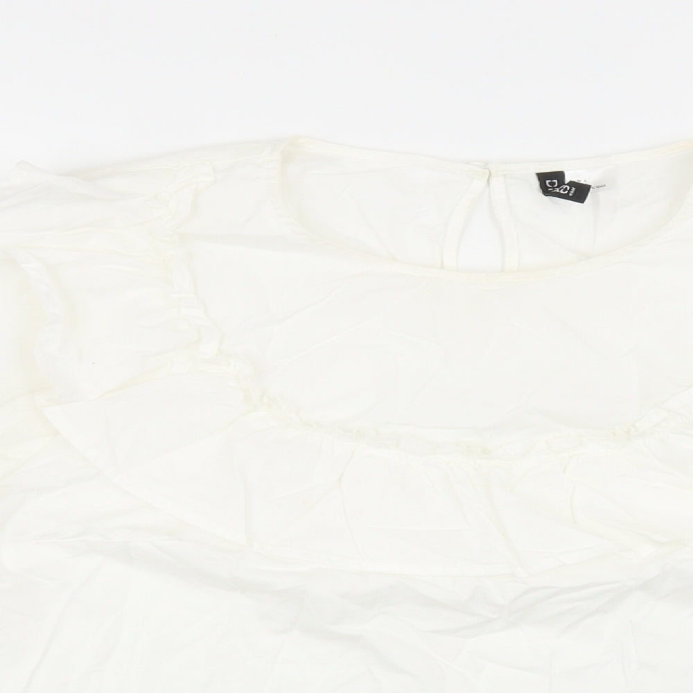 Divided by H&M Womens White Cotton Basic Blouse Size L Round Neck