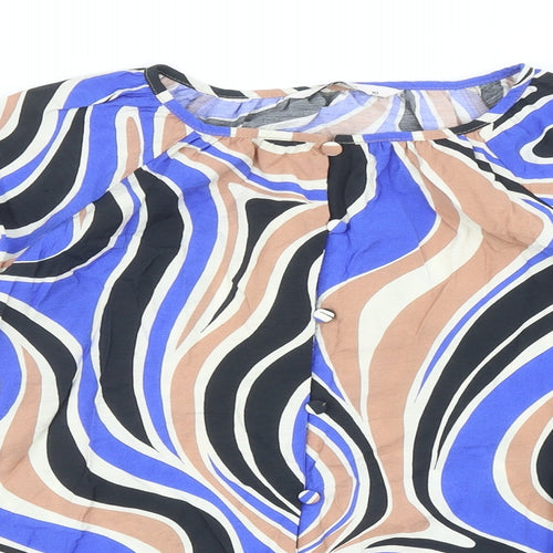 TU Womens Multicoloured Geometric Viscose Basic Blouse Size 10 Round Neck