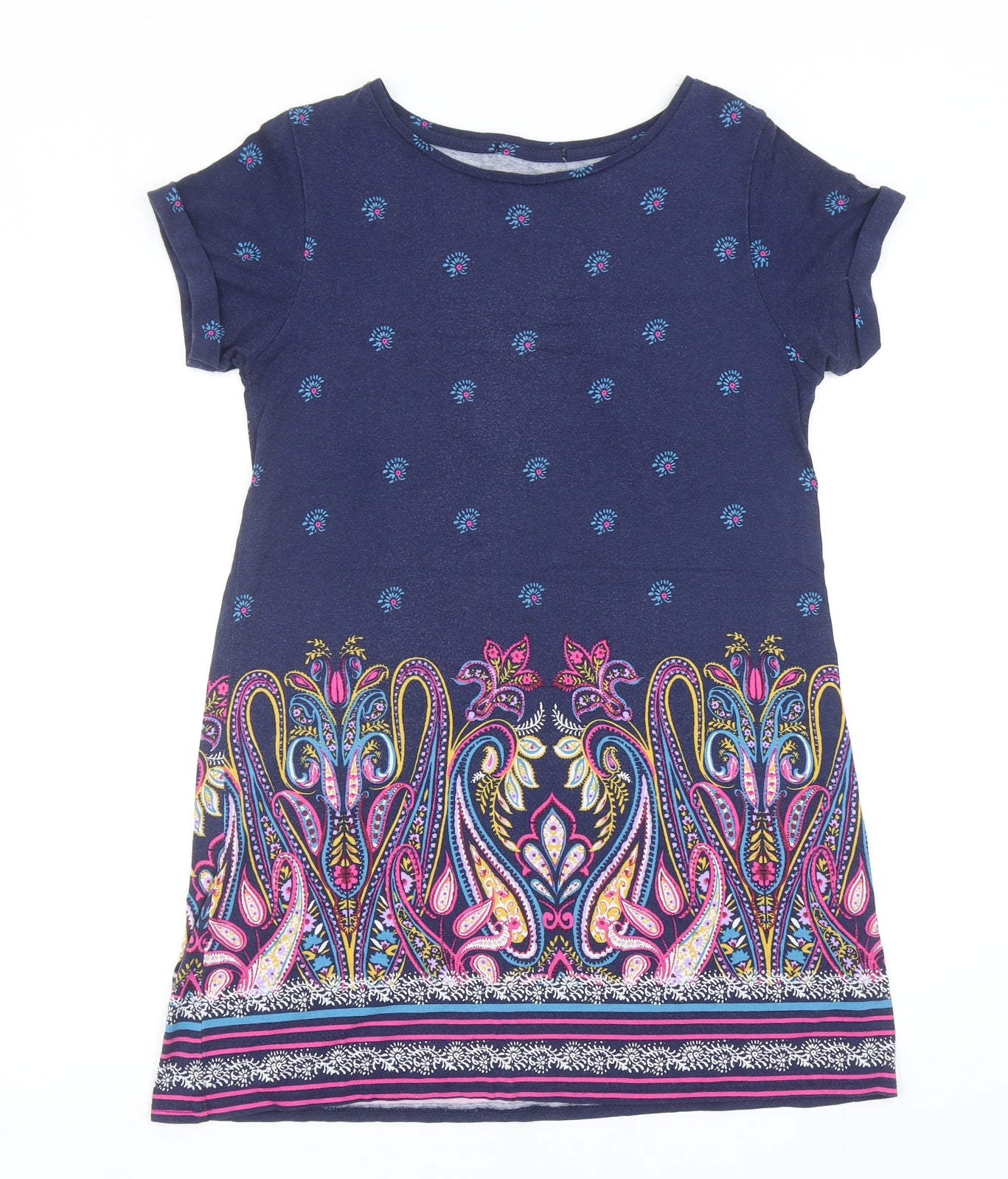 George Womens Blue Geometric Viscose Tunic T-Shirt Size 10 Round Neck