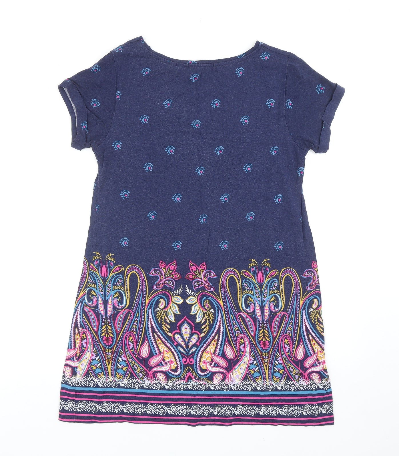 George Womens Blue Geometric Viscose Tunic T-Shirt Size 10 Round Neck