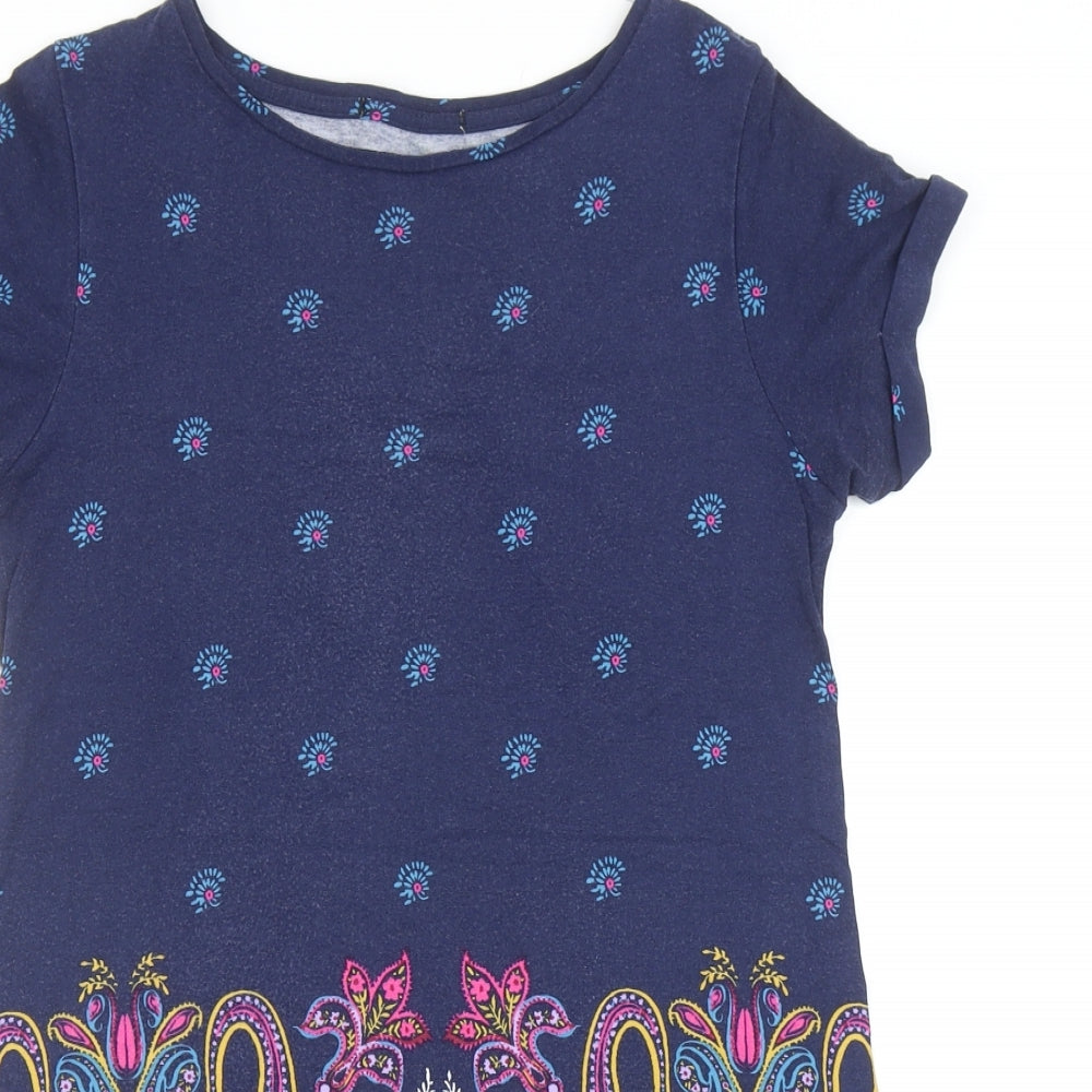 George Womens Blue Geometric Viscose Tunic T-Shirt Size 10 Round Neck