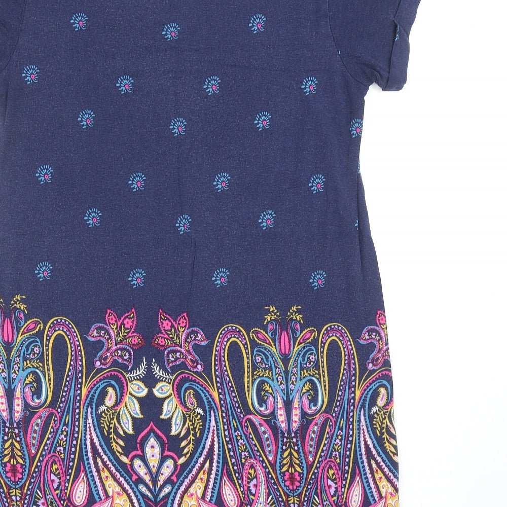 George Womens Blue Geometric Viscose Tunic T-Shirt Size 10 Round Neck
