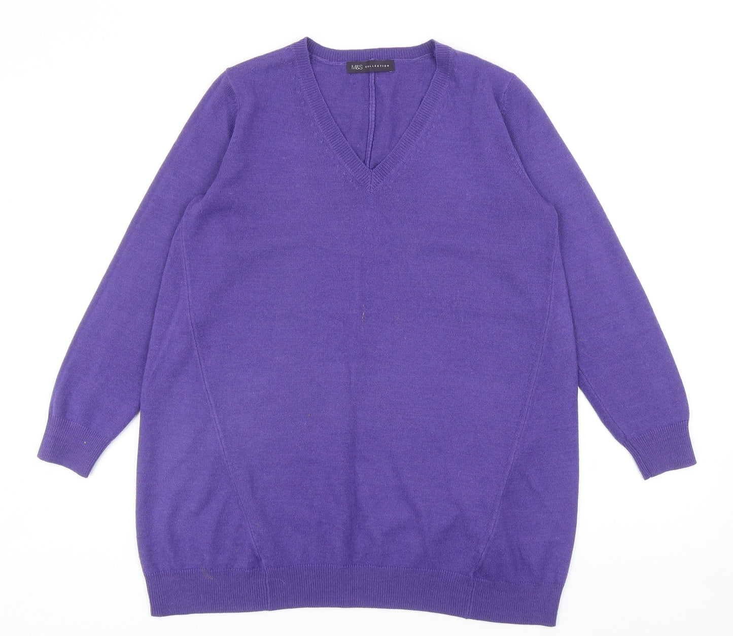 Marks and Spencer Womens Purple V-Neck Acrylic Pullover Jumper Size 12