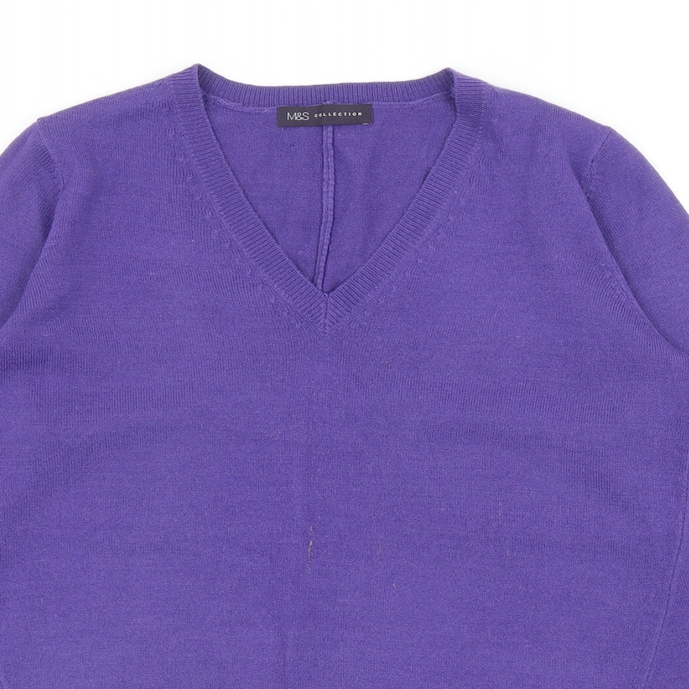 Marks and Spencer Womens Purple V-Neck Acrylic Pullover Jumper Size 12