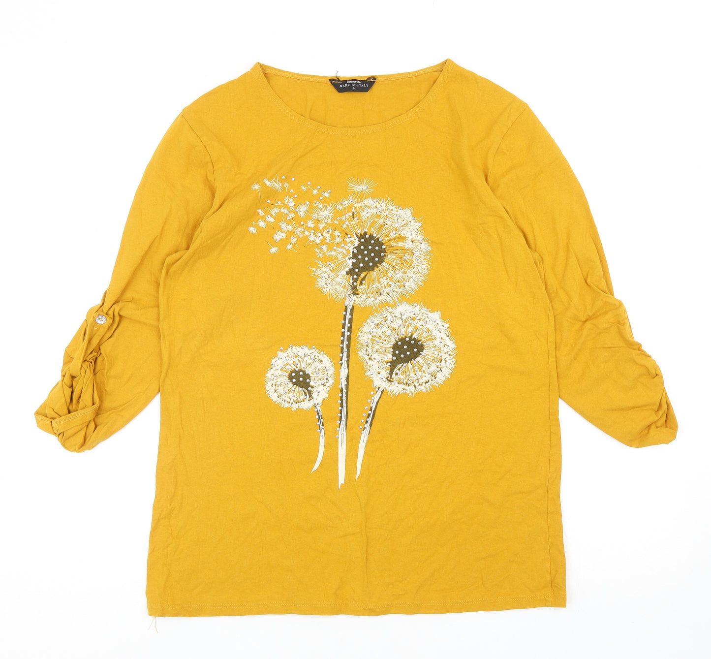 Bonmarché Womens Yellow Polyester Basic T-Shirt Size S Round Neck - Dandelion Print