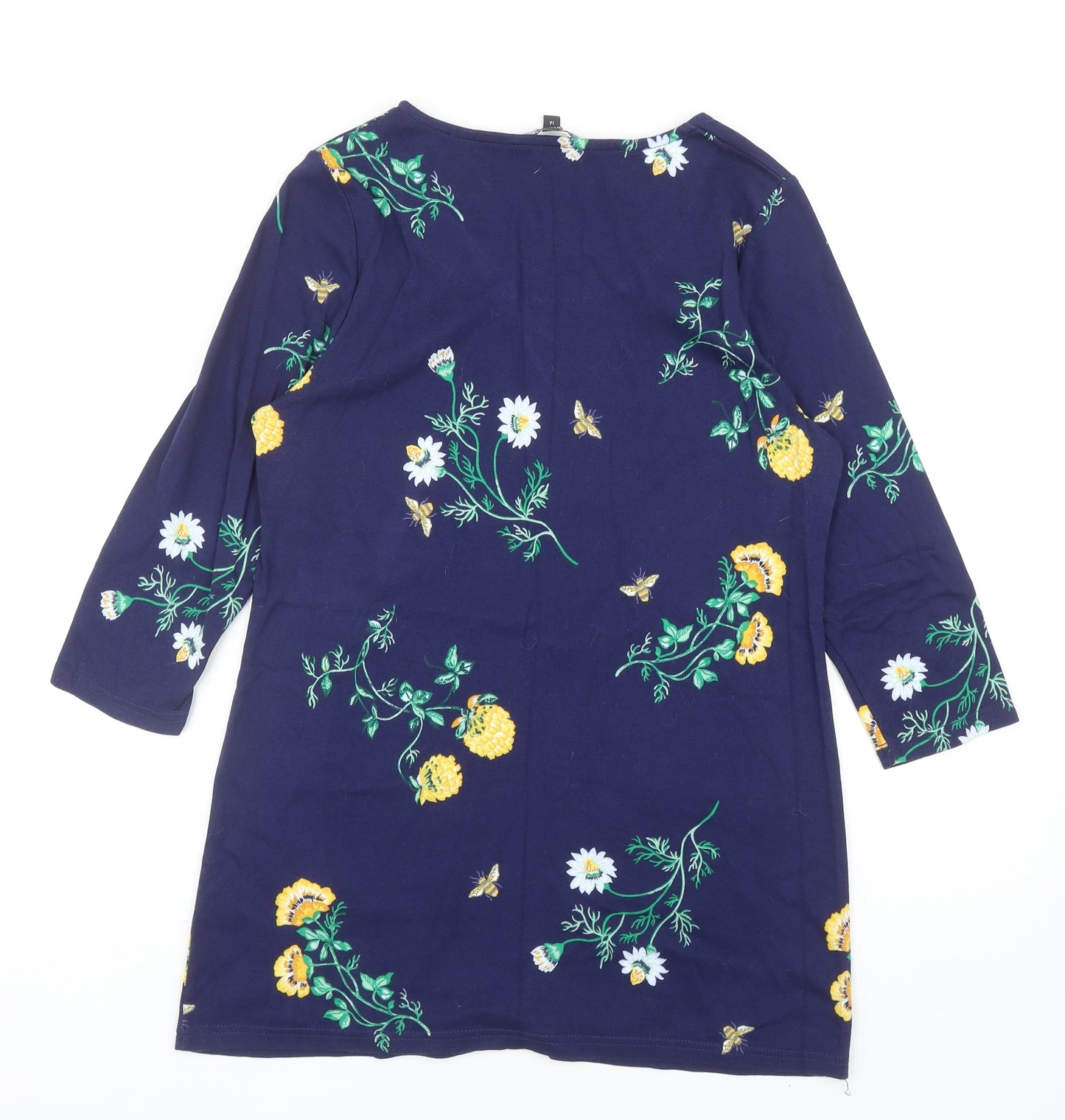 Bonmarché Womens Blue Geometric Cotton Tunic T-Shirt Size 14 Round Neck