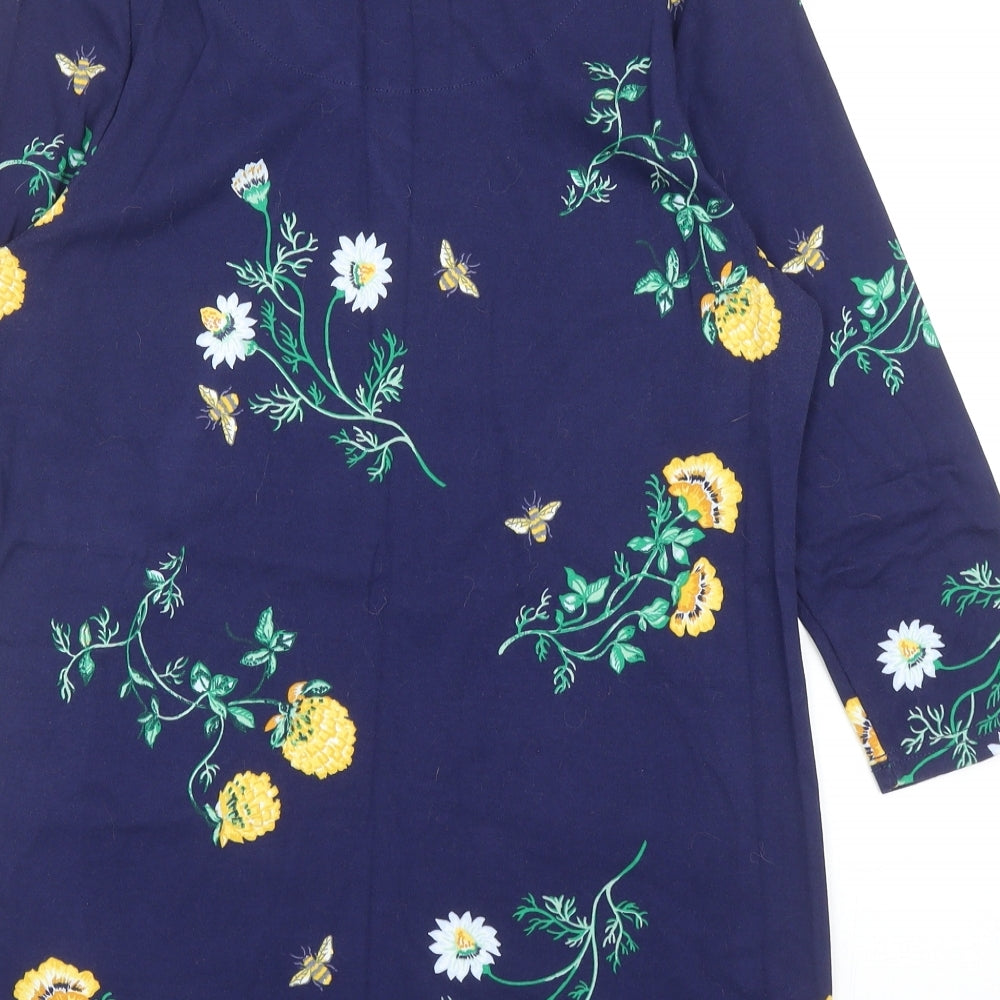 Bonmarché Womens Blue Geometric Cotton Tunic T-Shirt Size 14 Round Neck