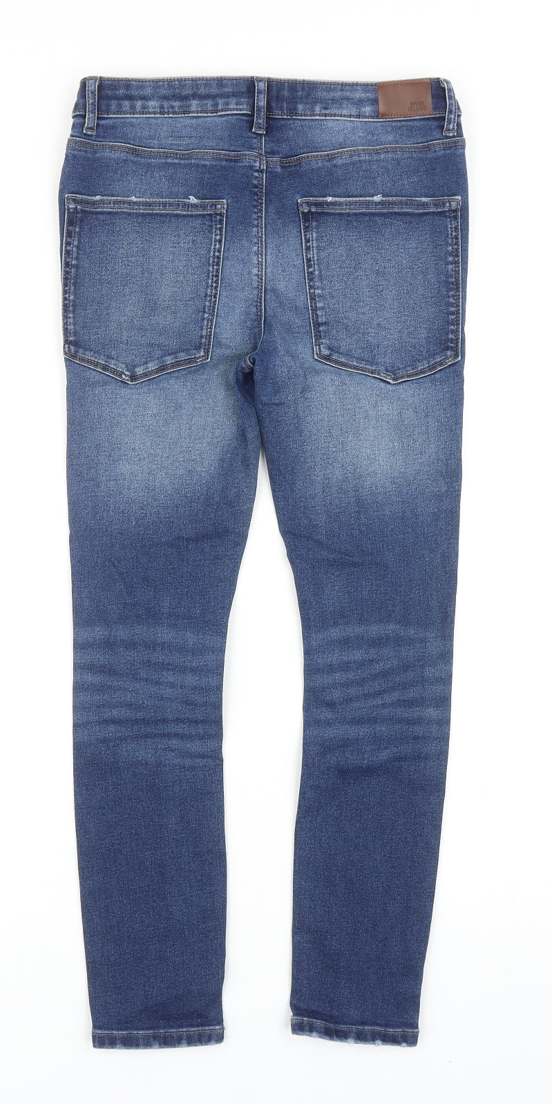 River Island Boys Blue Cotton Skinny Jeans Size 11 Years Regular Zip - Distressed