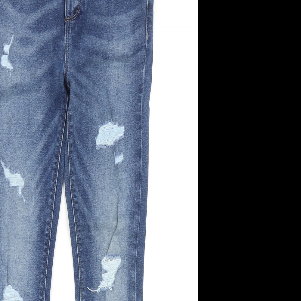 River Island Boys Blue Cotton Skinny Jeans Size 11 Years Regular Zip - Distressed