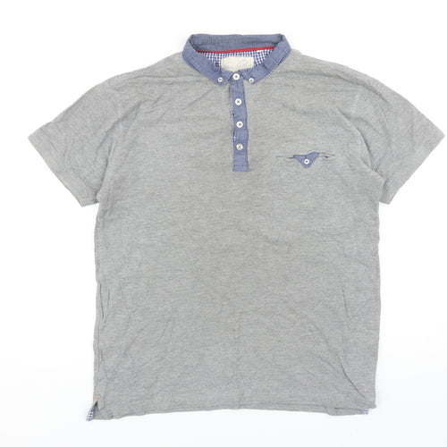 Soul Star Mens Grey Cotton Polo Size L Collared Button