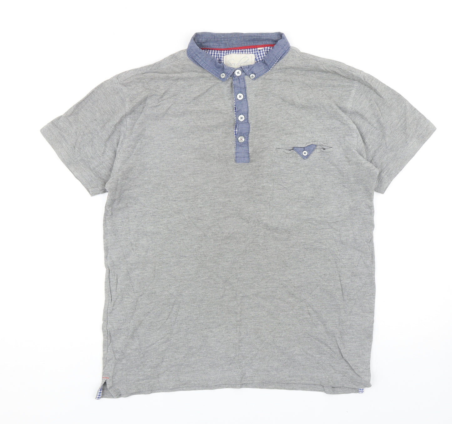 Soul Star Mens Grey Cotton Polo Size L Collared Button