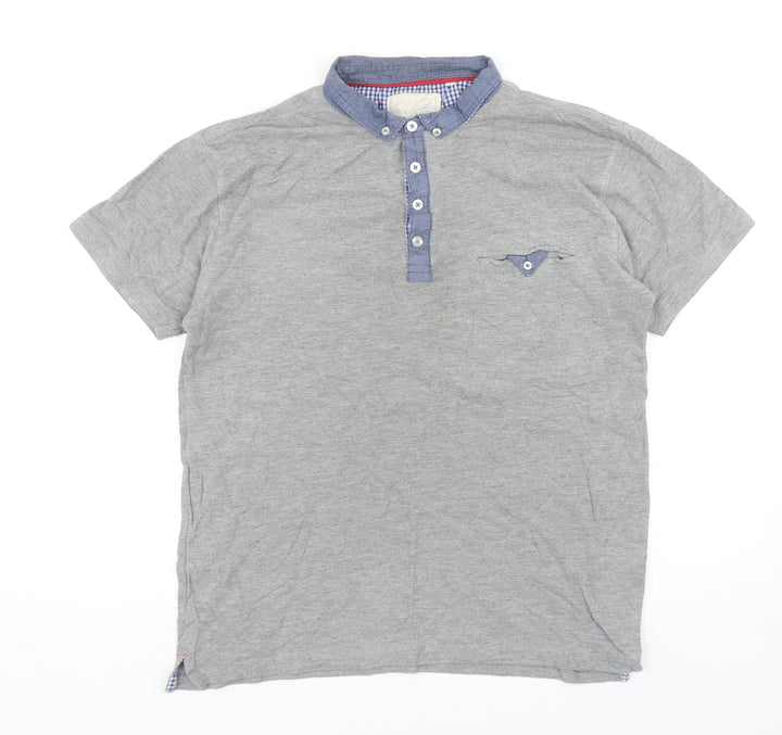 Soul Star Mens Grey Cotton Polo Size L Collared Button