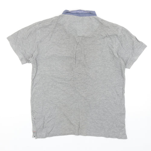 Soul Star Mens Grey Cotton Polo Size L Collared Button