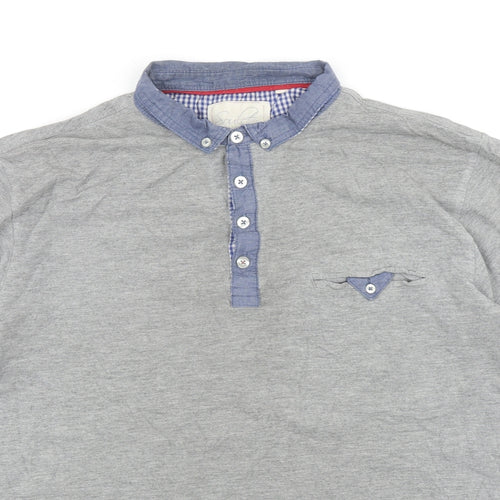 Soul Star Mens Grey Cotton Polo Size L Collared Button