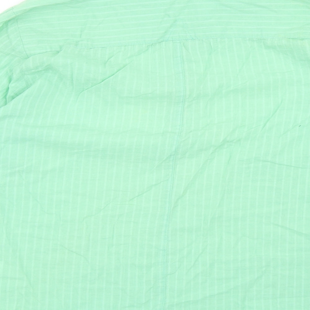 South Womens Green Striped Cotton Basic Blouse Size 14 V-Neck