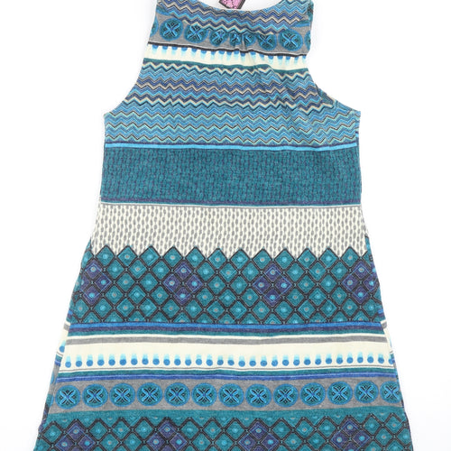 Rare Womens Blue Geometric Acrylic Tank Dress Size S Scoop Neck Pullover