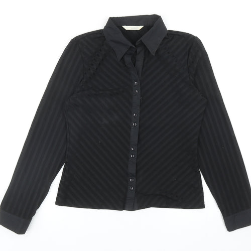AMARANTO Womens Black Geometric Polyester Basic Button-Up Size 12 V-Neck