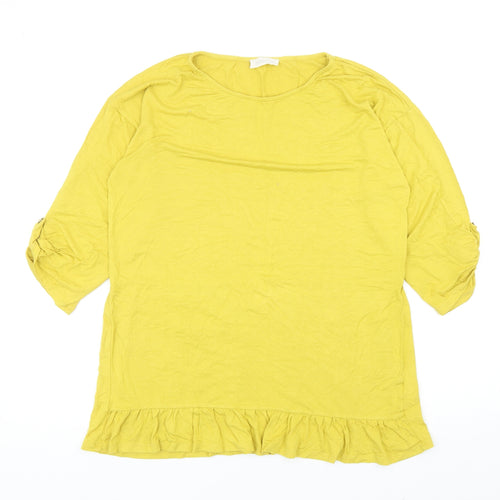 Indigo & Co Womens Yellow Viscose Basic T-Shirt Size M Round Neck
