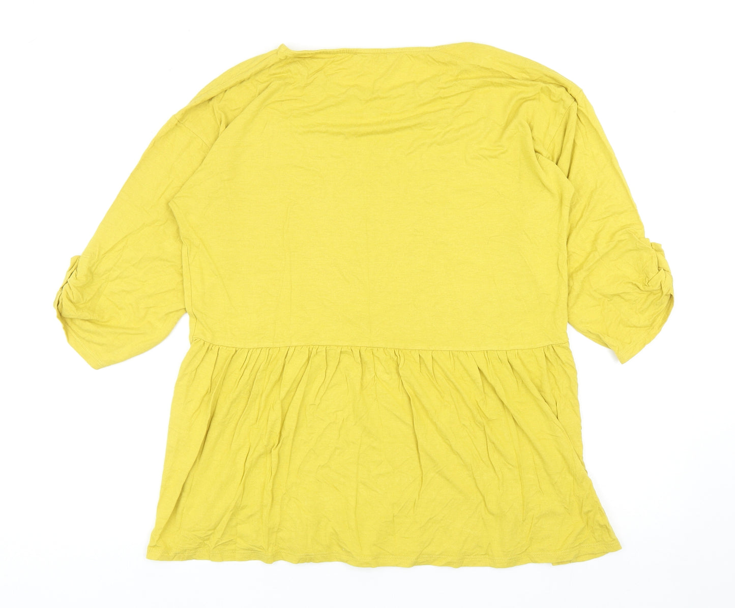 Indigo & Co Womens Yellow Viscose Basic T-Shirt Size M Round Neck