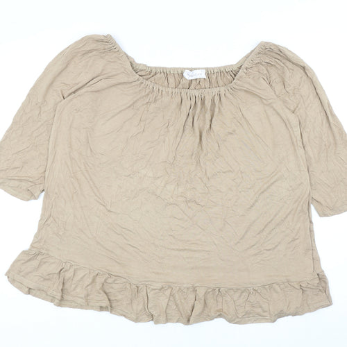 Indigo 7 Co Womens Beige Viscose Cropped T-Shirt Size M Round Neck
