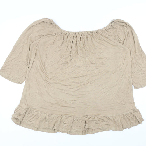Indigo 7 Co Womens Beige Viscose Cropped T-Shirt Size M Round Neck