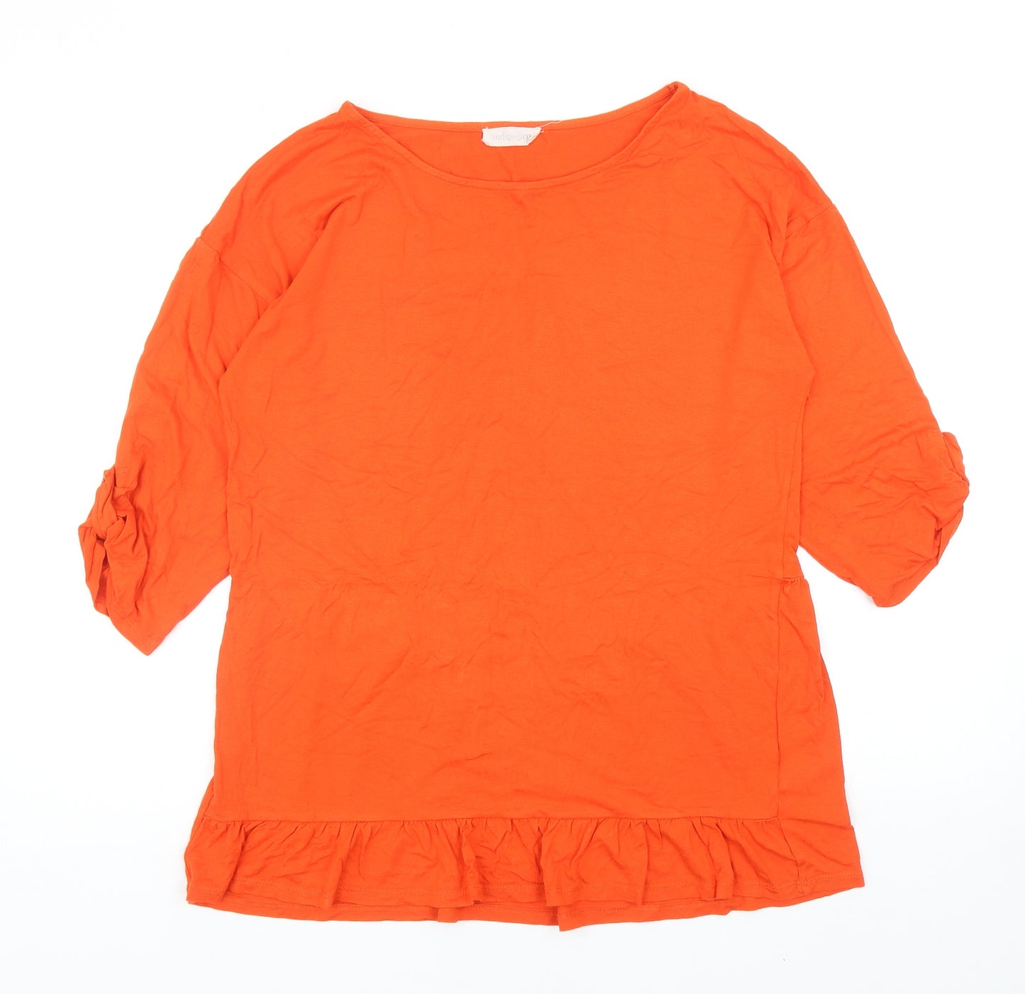 Indigo & Co Womens Orange Viscose Basic T-Shirt Size M Round Neck