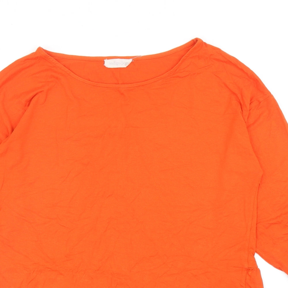 Indigo & Co Womens Orange Viscose Basic T-Shirt Size M Round Neck