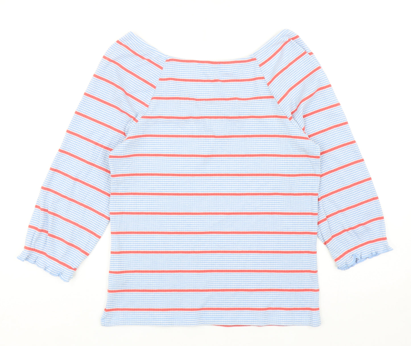 TU Womens Blue Striped Polyester Basic T-Shirt Size 14 Square Neck