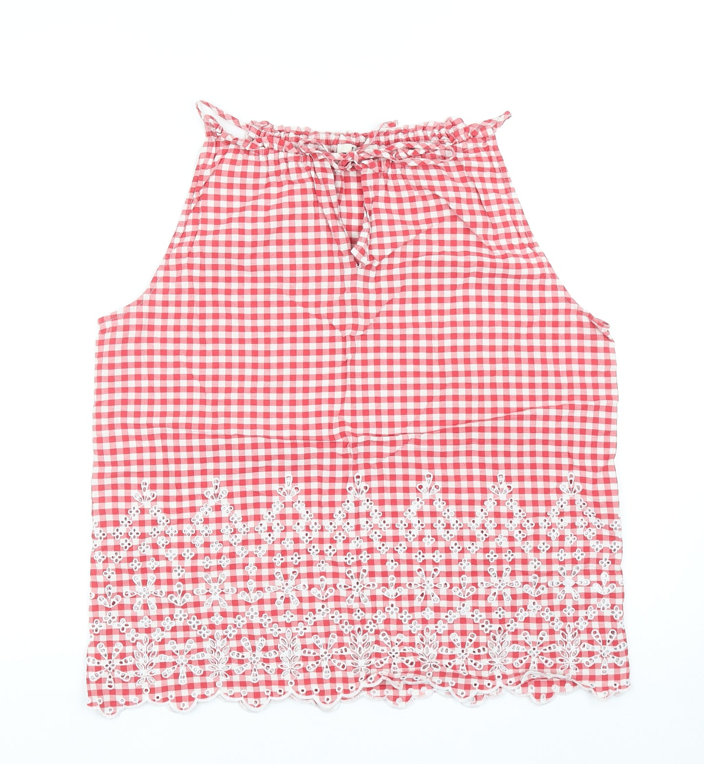 TU Womens Red Geometric Cotton Basic Tank Size 16 Round Neck - Broderie Anglaise