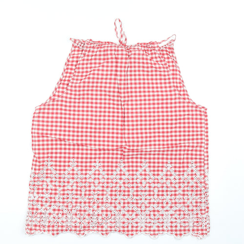 TU Womens Red Geometric Cotton Basic Tank Size 16 Round Neck - Broderie Anglaise