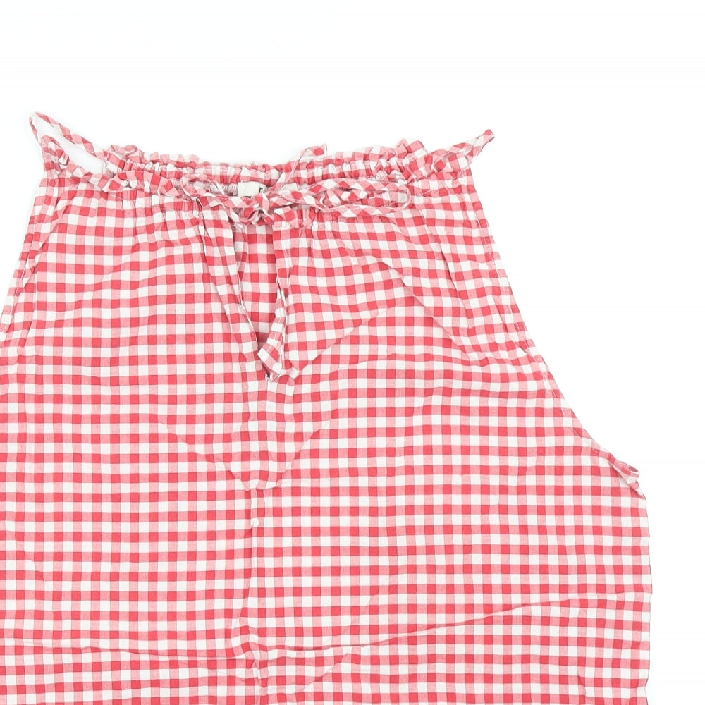 TU Womens Red Geometric Cotton Basic Tank Size 16 Round Neck - Broderie Anglaise