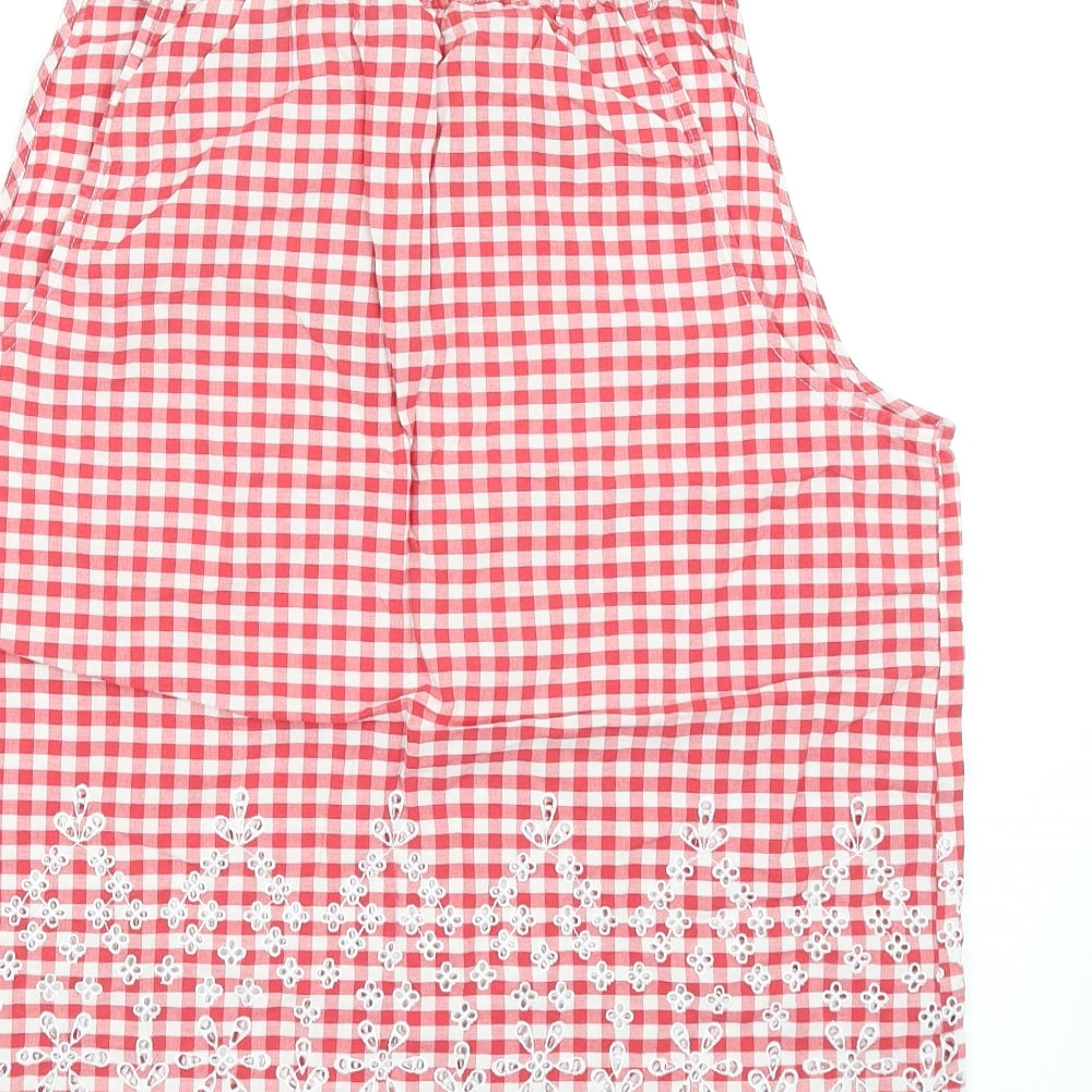 TU Womens Red Geometric Cotton Basic Tank Size 16 Round Neck - Broderie Anglaise
