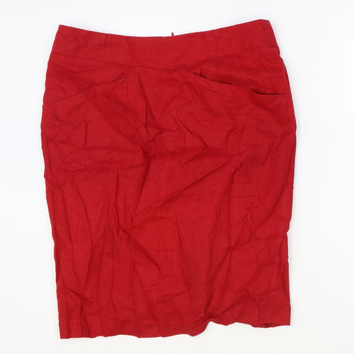 Marks and Spencer Womens Red Polyester Straight & Pencil Skirt Size 32 in Zip
