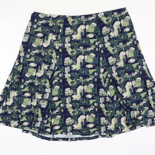 Preworn Womens Green Geometric Polyester Skater Skirt Size 38 in