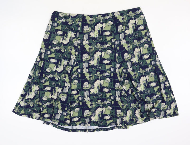 Preworn Womens Green Geometric Polyester Skater Skirt Size 38 in