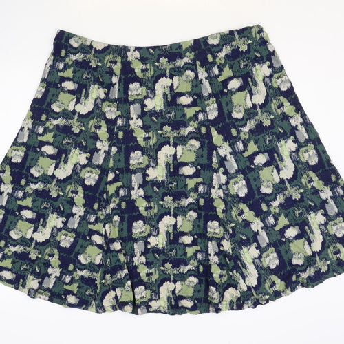 Preworn Womens Green Geometric Polyester Skater Skirt Size 38 in