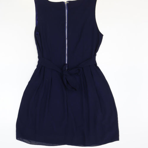 Tenki Womens Blue Polyester A-Line Size 10 Scoop Neck Zip