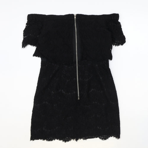 Topshop Womens Black Cotton Mini Size 10 Off the Shoulder Zip