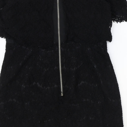 Topshop Womens Black Cotton Mini Size 10 Off the Shoulder Zip