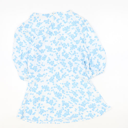 Marks and Spencer Womens Blue Floral Polyester Basic Blouse Size 8 Round Neck