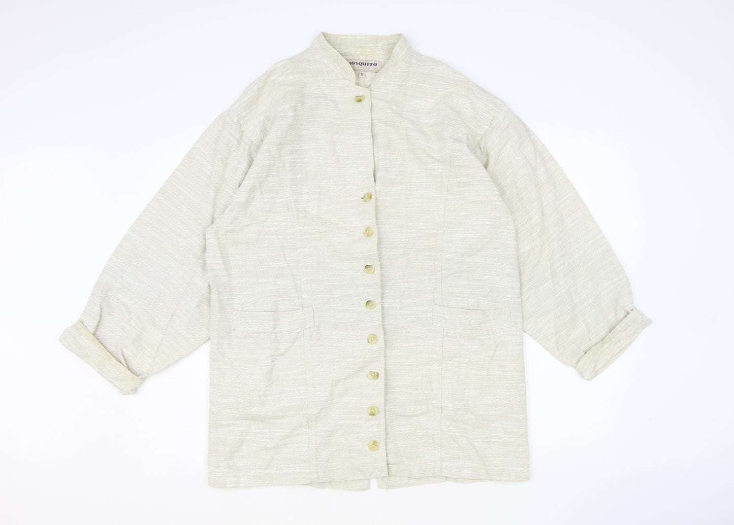 Mosquitos Womens Beige Polyester Basic Button-Up Size S Round Neck