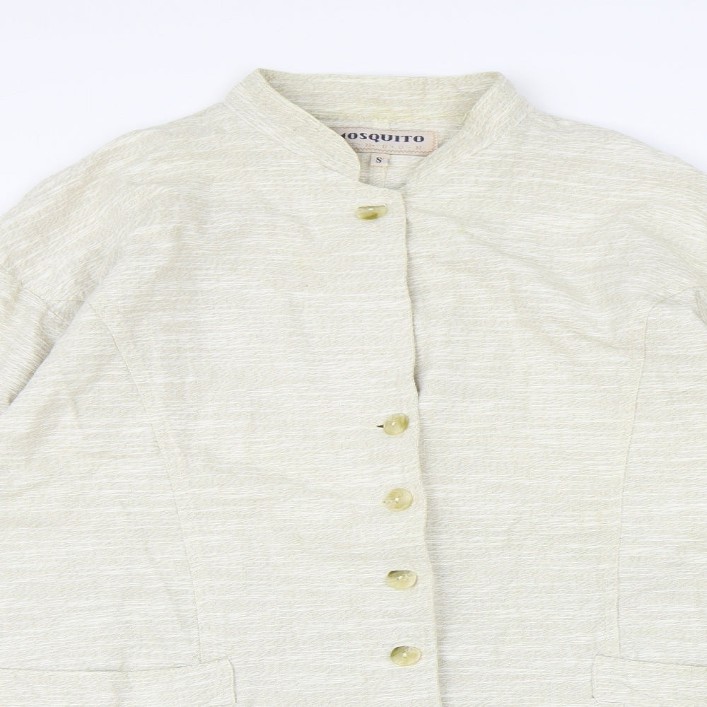 Mosquitos Womens Beige Polyester Basic Button-Up Size S Round Neck