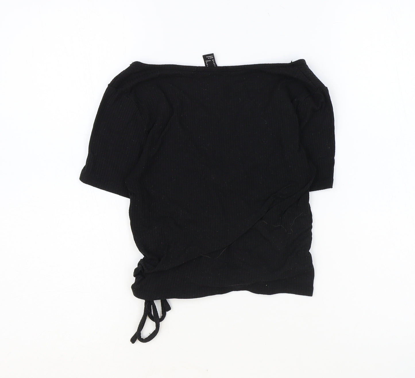 FOREVER 21 Womens Black Polyester Cropped T-Shirt Size M V-Neck