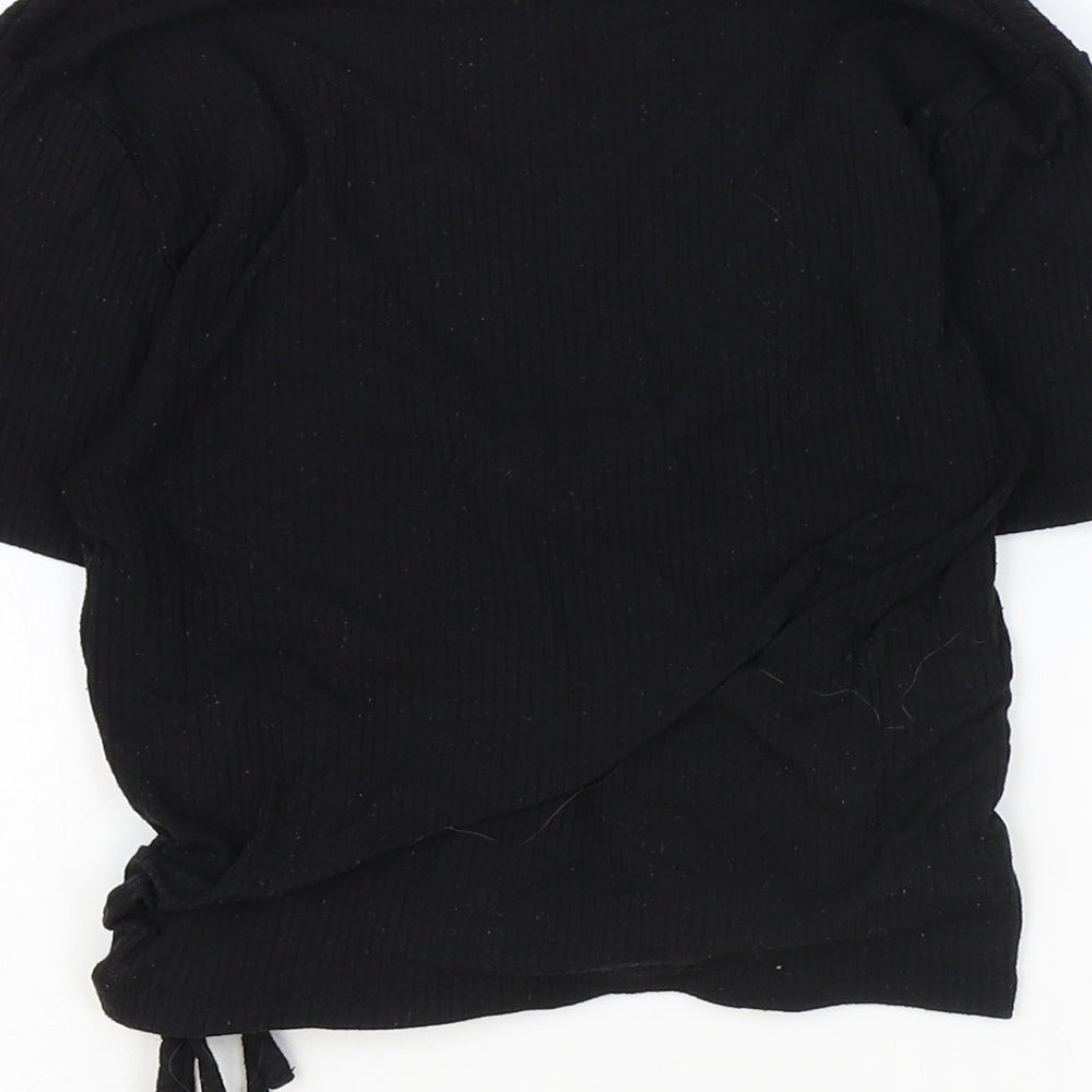 FOREVER 21 Womens Black Polyester Cropped T-Shirt Size M V-Neck