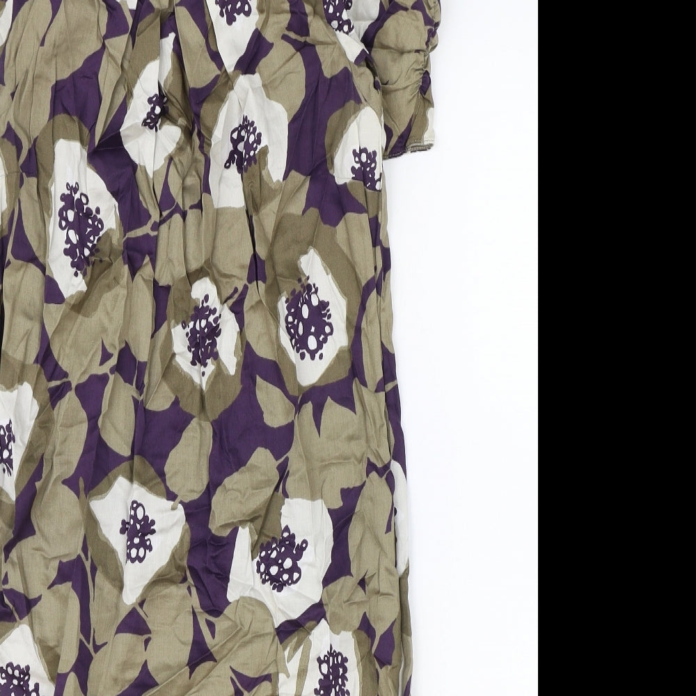 Marks and Spencer Womens Multicoloured Floral 100% Cotton A-Line Size 8 Round Neck Zip