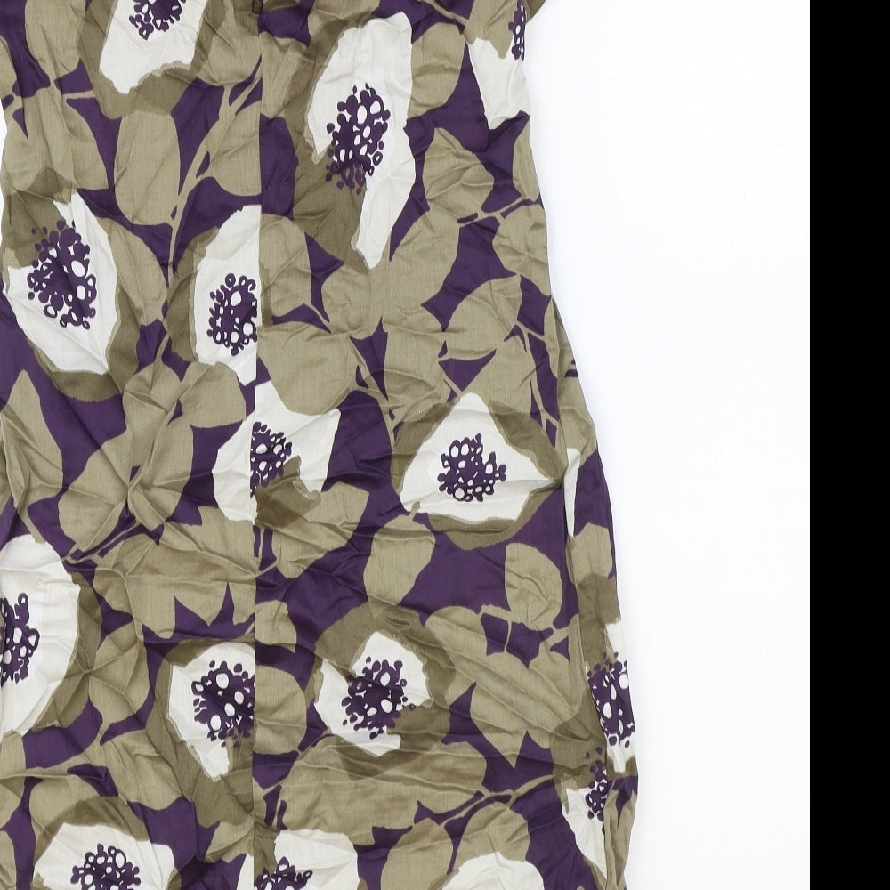 Marks and Spencer Womens Multicoloured Floral 100% Cotton A-Line Size 8 Round Neck Zip