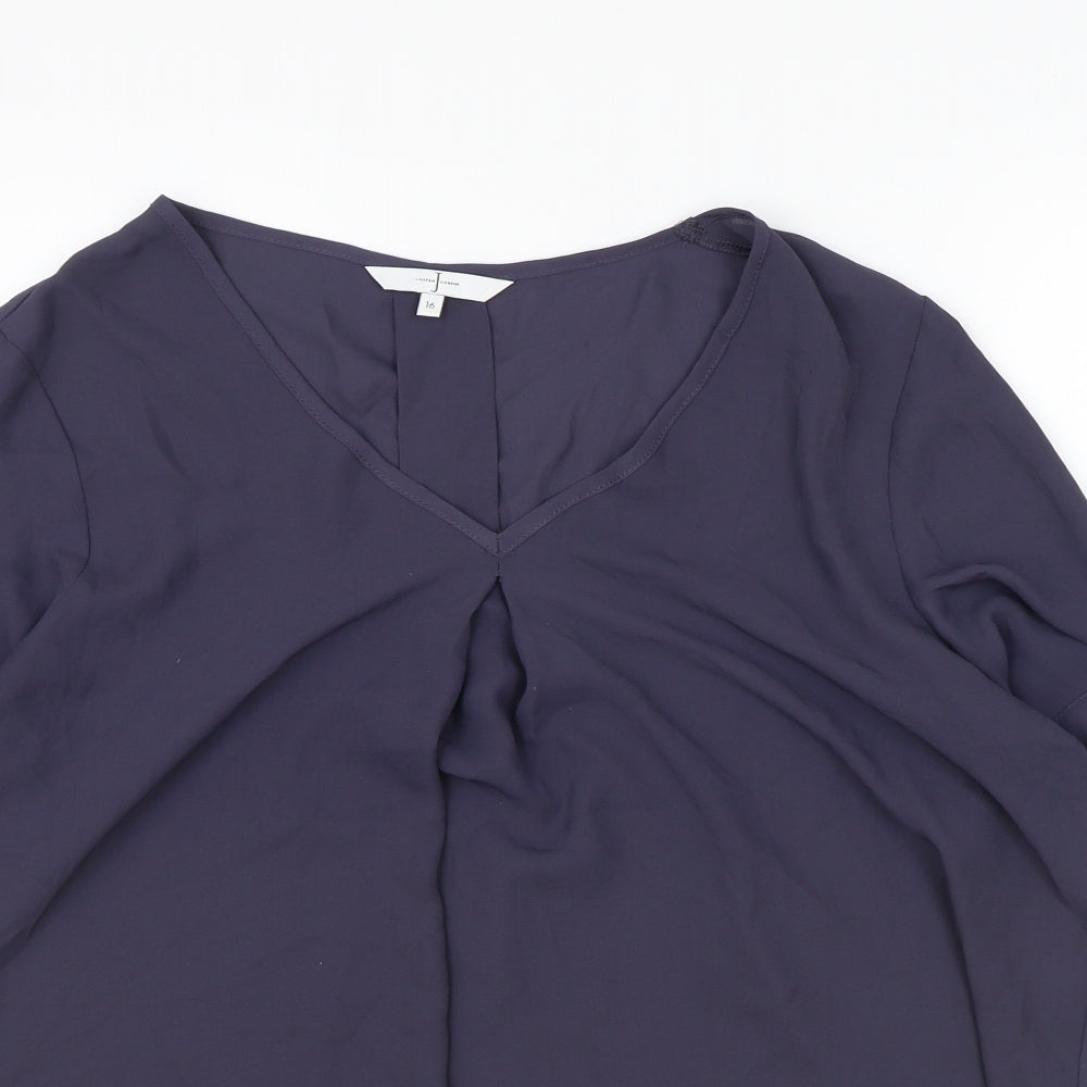 Jasper Conran Womens Blue Polyester Basic Blouse Size 16 V-Neck