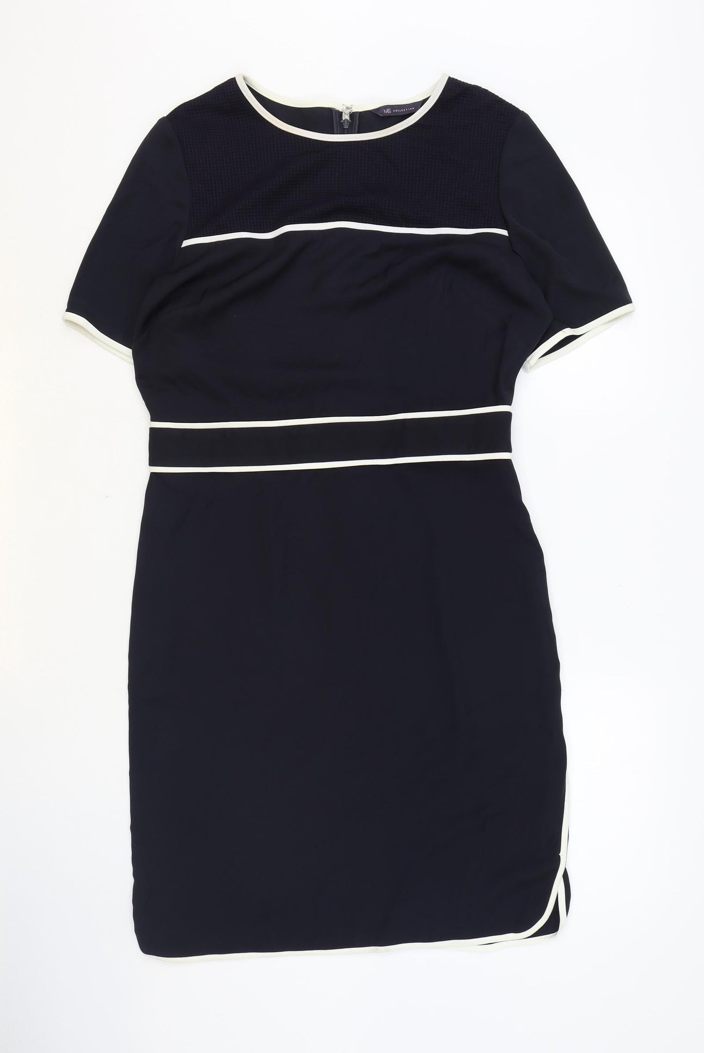 Marks and Spencer Womens Blue Polyester A-Line Size 12 Round Neck Zip