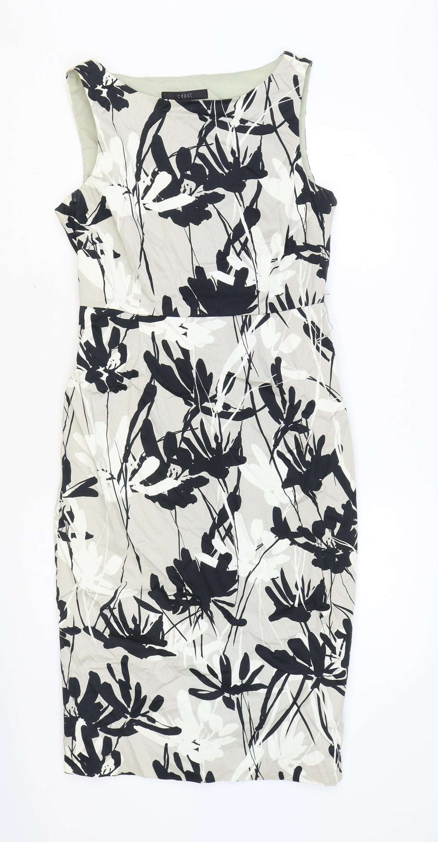 Coast Womens Grey Floral Cotton A-Line Size 10 Boat Neck Zip