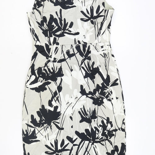 Coast Womens Grey Floral Cotton A-Line Size 10 Boat Neck Zip